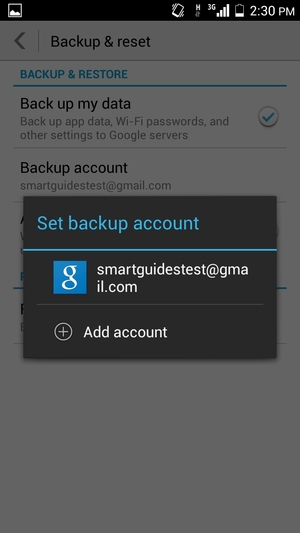 Select your backup account