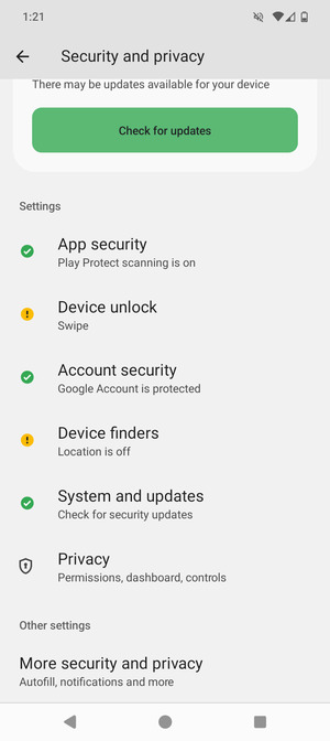 Scroll to and select More security and privacy