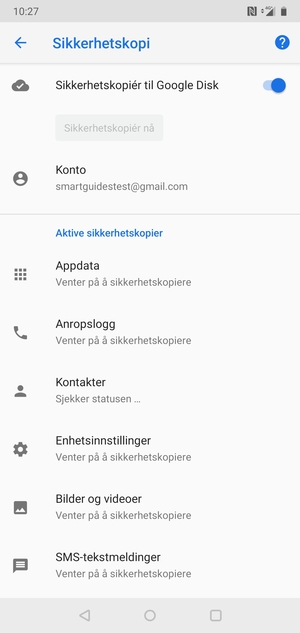 Gå tilbake til Sikkerhetskopi-menyen og velg Konto