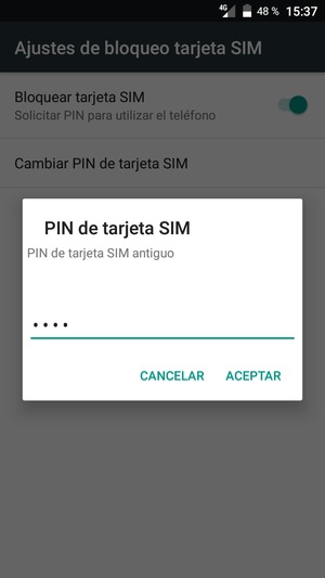 Introduzca su PIN de tarjeta SIM antiguo y seleccione ACEPTAR