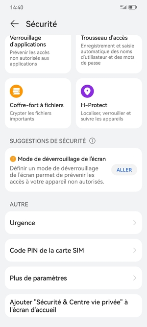 Faites défiler et sélectionnez Code PIN de la carte SIM