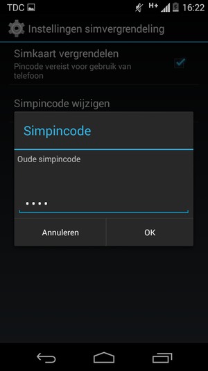 Voer uw Oude simpincode in en selecteer OK