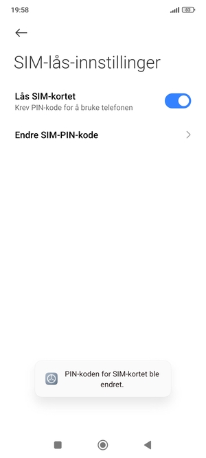 Din PIN-kode for SIM-kort er endret