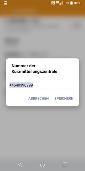 Geben Sie die Nummer der Kurzmitteilungszentrale ein und wählen Sie SPEICHERN