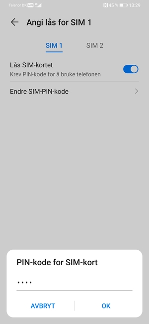 Bekreft din nye PIN-kode for SIM-kort og velg OK