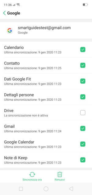 Spunta tutte le caselle di controllo e seleziona Sincronizza ora