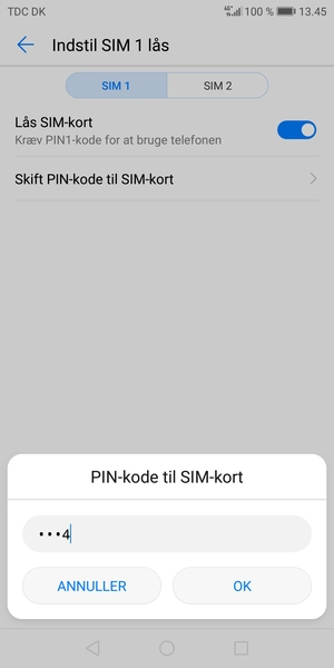 Indtast din Gamle PIN-kode til SIM-kort og vælg OK