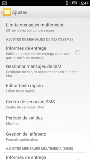 Seleccione Centro de servicios SMS