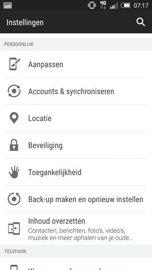 Scroll naar en selecteer Back-up maken en opnieuw instellen