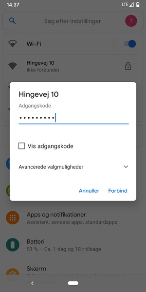 Indtast Wi-Fi adgangskoden og vælg Forbind