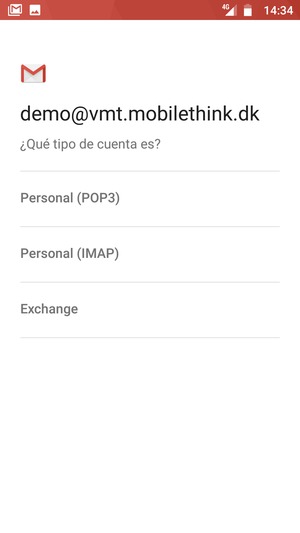 Seleccione Personal (POP3) o Personal (IMAP)
