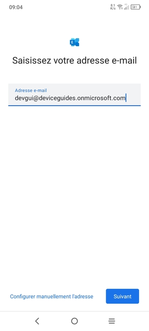 Saisissez votre adresse e-mail et sélectionnez Configurer manuellement l'adresse