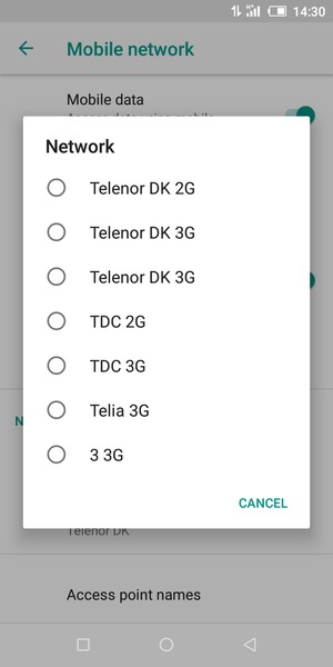 Select a network operator from the list