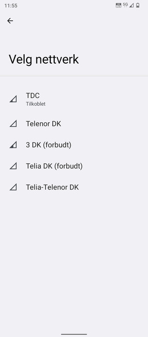 Velg en nettverksoperatør fra listen