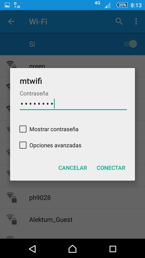 Introduzca la contraseña de Wi-Fi y seleccione CONECTAR