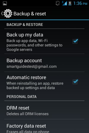 Check the Back up my data checkbox