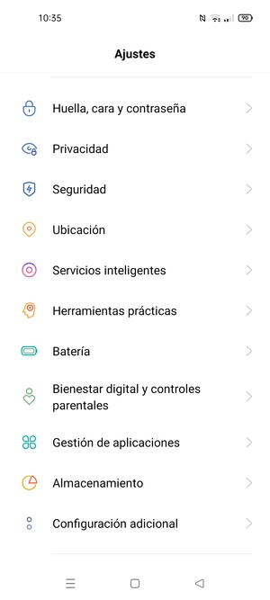 Desplácese y seleccione Seguridad