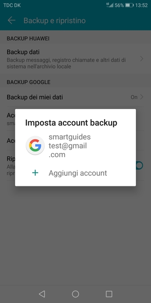 Seleziona il tuo account di backup