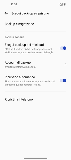 Seleziona Account di backup