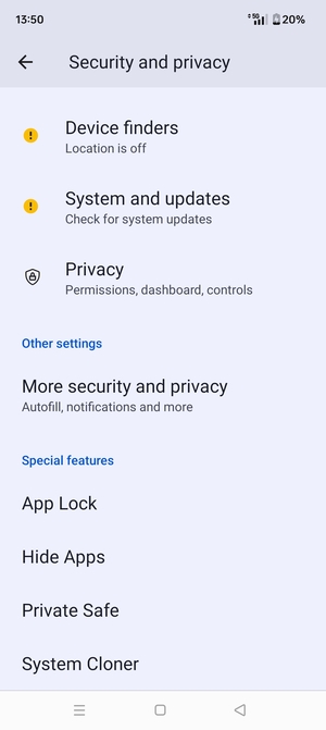 Scroll to and select More security and privacy