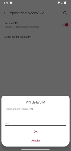 Conferma il nuovo PIN della SIM e seleziona OK