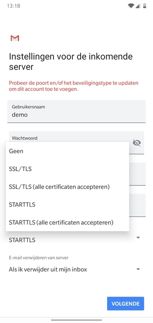 Selecteer Geen en VOLGENDE
