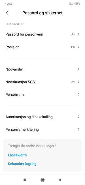 Bla til og velg Personvern