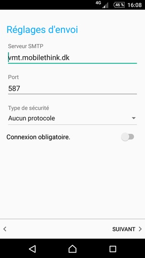 Désactiver le Connexion obligatoire. et sélectionner SUIVANT