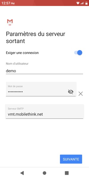 Saisissez l'adresse du serveur sortant