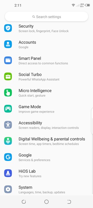 Scroll to and select Security