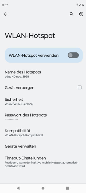 Wählen Sie Passwort des Hotspots
