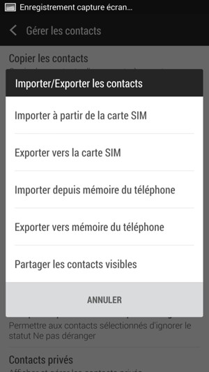 Sélectionnez Importer à partir de la carte SIM