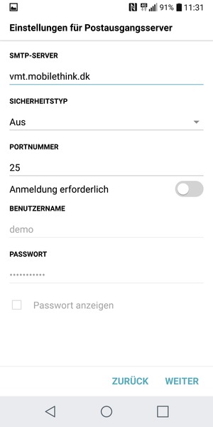 Schalten Sie Anmeldung erforderlich aus und wählen Sie WEITER