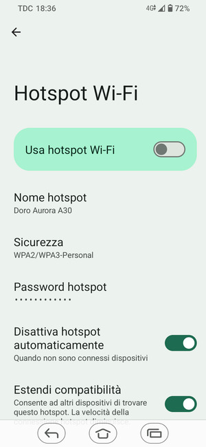 Seleziona Password hotspot