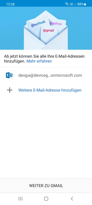 Wählen Sie WEITER ZU  GMAIL