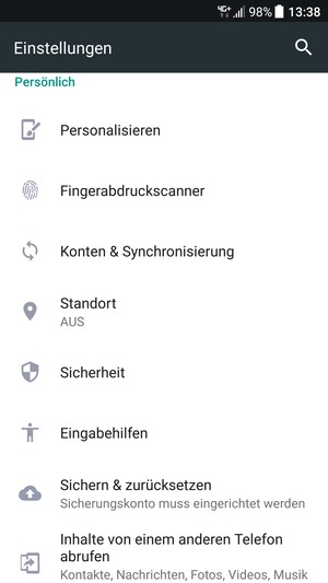 Scrollen Sie und wählen Sie Konten & Synchronisierung