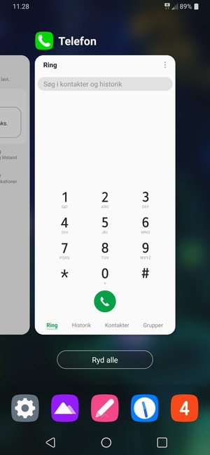 Vælg Clear all for at lukke alle åbne apps