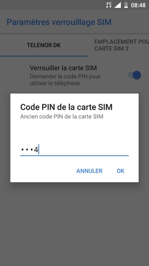 Saisissez votre Ancien code PIN de la carte SIM et sélectionnez OK