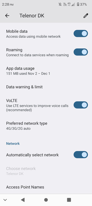 Turn Roaming on or off