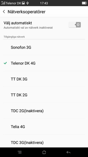 Välj en nätverksoperatör från listan