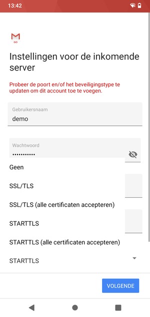 Selecteer Geen en VOLGENDE