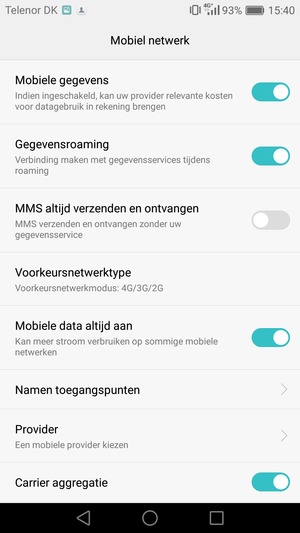 Schakel Gegevensroaming in of uit
