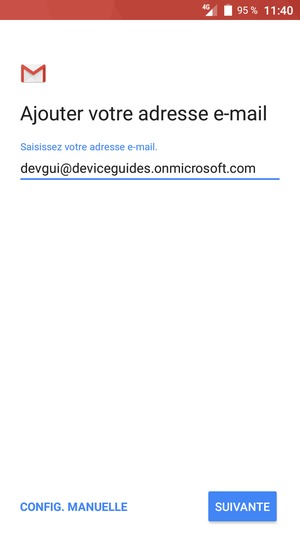 Saisissez votre adresse e-mail et sélectionnez CONFIG. MANUELLE