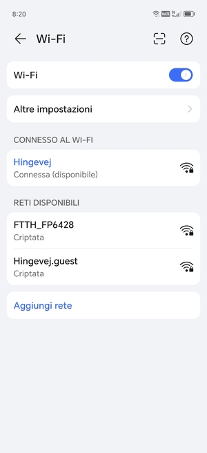 Ora sei connesso alla rete Wi-Fi