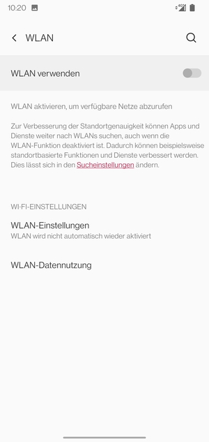Schalten Sie WLAN verwenden ein