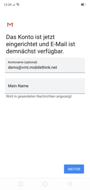 Geben Sie Ihrem Konto einen Namen und geben Sie Ihren Namen ein. Wählen Sie WEITER