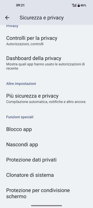 Scorri e seleziona Più sicurezza e privacy