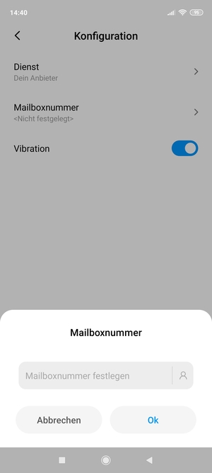 Geben Sie die Mailboxnummer ein und wählen Sie OK