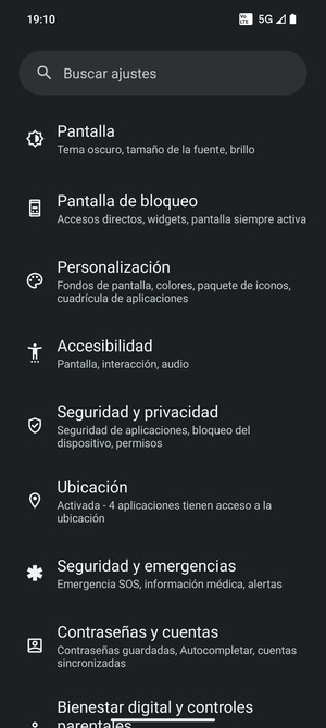 Desplácese y seleccione Seguridad y privacidad