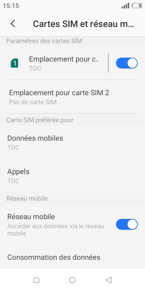 Sélectionnez Emplacement pour carte SIM 1 ou Emplacement pour carte SIM 2